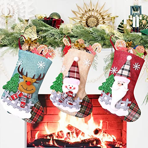 Nikolausstrumpf Kinder 3er Set, Klein Jute Weihnachtsstrumpf Kamin Weihnachtssocken Personalisiert Weihnachten Deko, Nikolausstiefel zum Befüllen und Aufhängen Weihnachtsstrümpfe für Weihnachtsdeko