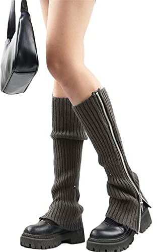 Damen Fell Beinstulpen Flauschige 80er Jahre Sexy Tanzstrumpfhose Spaß Pelzleggings für Mädchen Stiefel Weihnachten Einhorn Kostüm (Grauer Reißverschluss, Einheitsgröße)