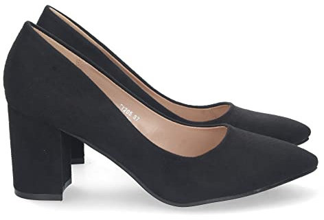 shoes&blues.es 70301-Zapato de Tacon para Mujer, Comodo, Estilo Salon, con Punta Fina, Primavera Verano 2023. Talla 40 Negro