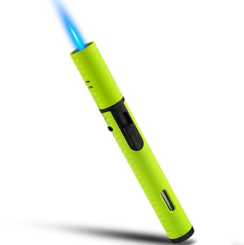 Futlidys Accendino a gas da 17,8 cm, con funzione di blocco della fiamma, ricaricabile, antivento, per barbecue, fornelli, candele, cucina, campeggio, crema (venduto senza gas)