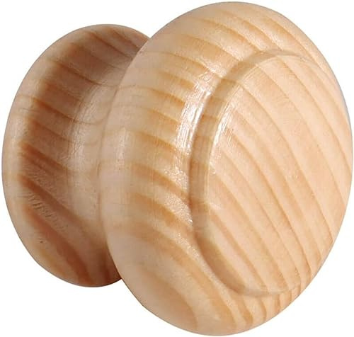 Gedotec Möbelknöpfe Holz | Durchmesser: 35 mm I 5 Stück | Türknopf für Schränke - Fichte natur lackiert inkl. Befestigungsmaterial I GIOVANNI I Knöpfe für Küchenschränke | Schrankgriffe