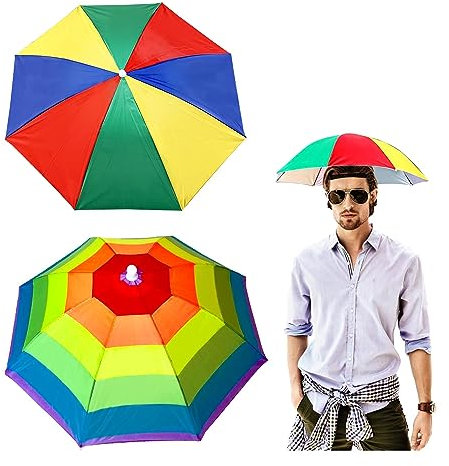 GWAWG 2 PCS Umbrella Hat Head Umbrella Adult Kids with Elastic Band Rainbow Watermelon Pattern for Outdoor Fishing Golf Activities
