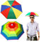 GWAWG 2 PCS Umbrella Hat Head Umbrella Adult Kids with Elastic Band Rainbow Watermelon Pattern for Outdoor Fishing Golf Activities