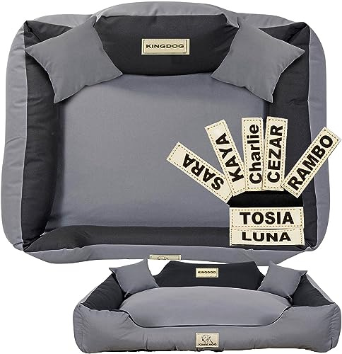 Hundebett, Personalisierte Anti-Rutsch, Abnehmbar Hundekissen, Hundekorb, Hundesofa, Hundecouch, Sofa, Erhöhte Ränder, Waschbar, KINGDOG (115x95 cm, Grau)