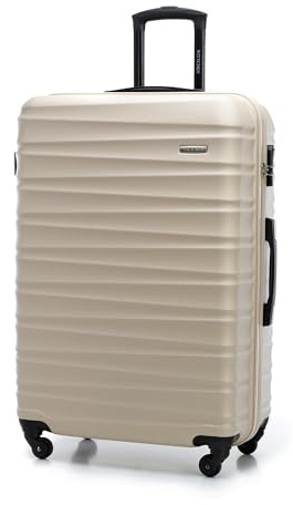 WITTCHEN Valise Grande Taille Valise de Voyage à roulettes Coque Rigide ABS 4 roulettes Spinner Serrure à Combinaison Poignée télescopique Groove Line Taille XL Beige Air France/Easyjet/Ryanair