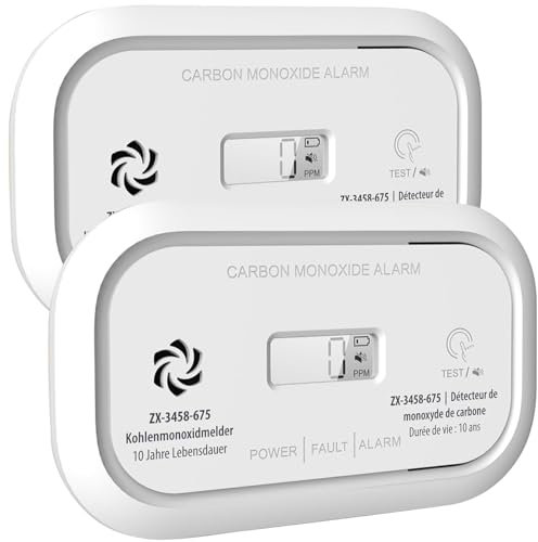 VisorTech CO Sensor: 2er-Set Digitale Kohlenmonoxid-Melder, 85 dB, Display, DIN EN 50291 (Kohlenmonoxidmelder tragbar, Kohlenmonoxid-Alarmdetektor, Rauchmelder)