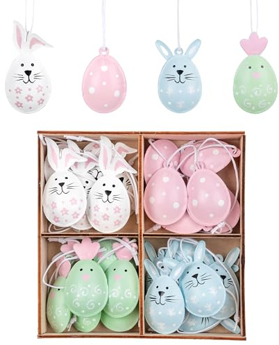 VALERY MADELYN Set Dekoaufhänger Ostern, Osterschmuck aus Metall zum Aufhängen, Osterhase und Ostereier Dekohänger (24)