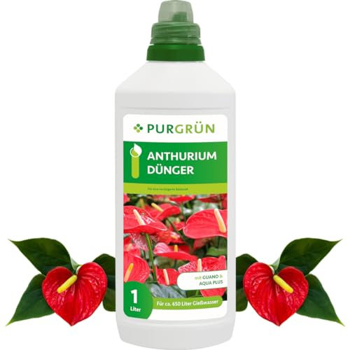 Purgrün® Anthurium-Dünger 1 Liter – Organisch-mineralische Rezeptur – Premium-Flüssigdünger mit Spurennährstoffen – NPK 8+8+6 – Mit Guano & Aqua Plus – Für prächtige Blüten & gesundes Wachstum