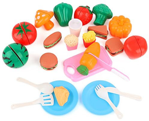 UKOFEW Kinderküche Spielküche Zubehör,27 Stück Küchenspielzeug Schneiden Obst Gemüse Lebensmittel,Küchenspielzeug für Kinder mit Klett-Verbindung für Kinder I Lernspielzeug Rollenspiele Geschenk
