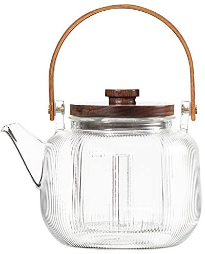 LeGDOr Glass Teapot,Stovetop Safe Glass Tea Kettle with Infuser,for Tea and Coffee,Borosilicate Tea Pot for Loose Tea (Vertical lines)