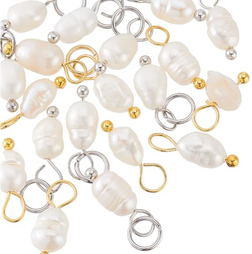 PH PandaHall 20 Stück Naturperlen Anhänger Charms Perlenanhänger 12~13 mm Unregelmäßige Perlenperle Mit Goldener/Edelstahlfarbener Schlaufe Für Die Herstellung von DIY Ohrhängern Und Armbändern