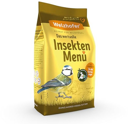 Welzhofer Insekten Menü 9kg, reichhaltiges Vogelfutter für Wildvögel mit Insektenfett & Mehlwürmern - Ohne Rosinen und künstliche Zusätze für Gartenvögel - Passend für Vogelhäuser & Futtersäulen