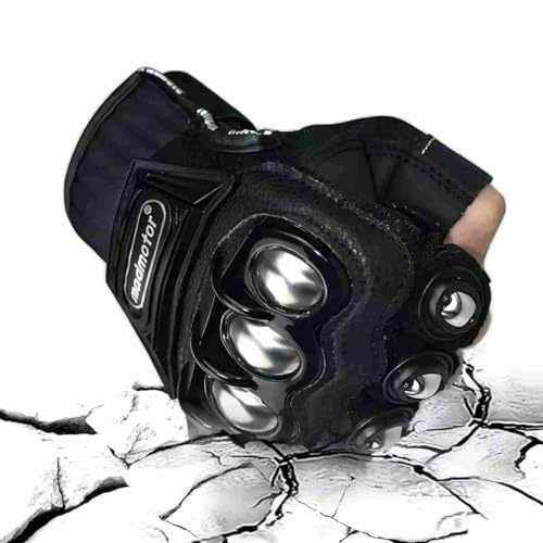 chrisdien deny Black Steel Outdoor Knuckle Motorcycle Motorbike Powersports Safety Gloves (Large)
