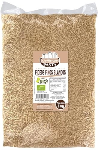Guillermo | Fideos finos blancos BIO - Bolsa 1 kg. | 100% ecológico | Alimento bajo en grasa | Niveles altos de carbohidratos