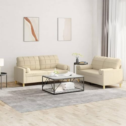 CINDERFUL 2-TLG. Sofagarnitur mit Kissen Creme Stoff,Gemütliche und robuste Sofagarnitur für EIN entspanntes Wohnambiente Creme Möbel, Wohnzimmer