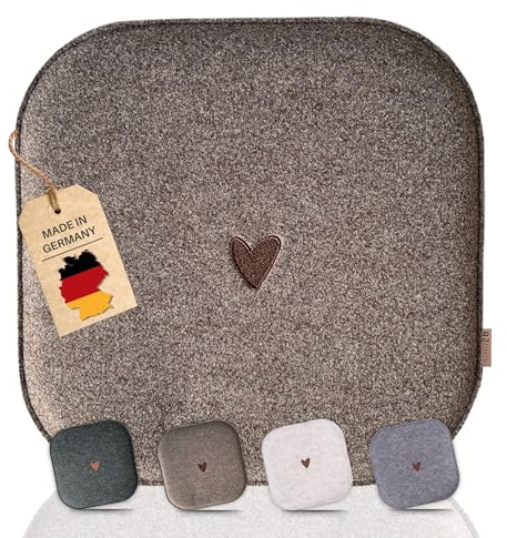 kontor28 - nachhaltiges Sitzkissen Stuhlkissen, handgefertigt Made in Germany, 37,5 x 37,5cm aus upcycling rPET Filz, Sitzauflage mit Polsterung-Outdoor geeignet & waschbar, Herz Natur 1er Set