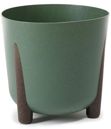 HowHomely Grün Blumentopf Kunststoff mit Braunen Füßen | ECO Pflanzschalen Ø 34,1 x H 32 cm | Leichter und Stabiler Blumenübertopf für Indoor oder Balkon und Terrasse