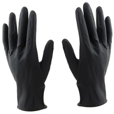 FRCOLOR Black Latex Gloves Reusable Hair Dye Gloves Medium Size for Salon Hair Coloring 10Pcs