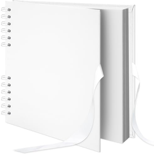 Remowith 20,5 x 20,5 cm 40 Seiten DIY Scrapbook Fotoalbum Hardcover Kraft Blankose Erinnerungsbuch für Hochzeit Jubiläum Familie Baby Weiß