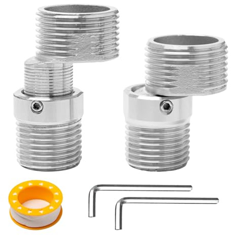 Sxutop 2 Stück S Anschluss aus Edelstahl Versetzt Um 10 mm Außengewinde | Duscharmatur Adapter 360° Verstellbarer Abgewinkelter Wasserhahn Anschlussschlauch Adapter 3/4 x 1/2 für Küchen