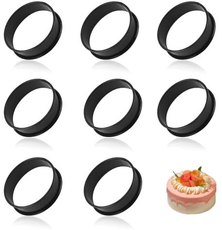 Crumpet Rings, 8 PCS Stainless Steel Fried Egg Ring Black Tart Ring Non Stick Baking Ring for Eggs, Pancake, Beef Patty Making (8.5CM)