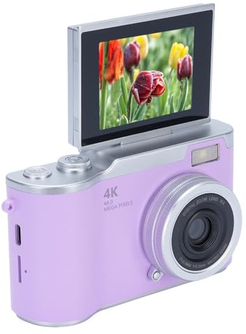 Digitalkamera für Fotografie, 1080p 48MP Vlogging -Kamera mit 2,4 Zoll 180 ° Flip -Bildschirm, 8X Digital Zoom Compact Retro -Kamera (Purple)