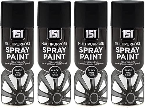MIXEL Multipurpose Black Matt Spray Paint, Quick Drying, Long-Lasting Results, DIY Projects, Perfect For Wood, Metal, Plastic, Interior And Exterior Use, 400ml, (4 Pcs)