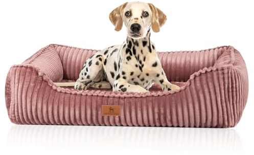 Knuffelwuff orthopädisches Hundebett aus Breitcord Sedona XXL 120 x 85cm Rosa | Abnehmbarer Bezug | waschbar | für große, mittelgroße und kleine Hunde