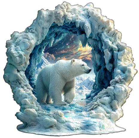 Jigfoxy Wooden Puzzles for Adults, Polar Bear Wooden Jigsaw Puzzle | 265pcs Unique Animal Shape Wooden Puzzle, Christmas Birthday Gifts for Adults and Teen with Wood Box(13.4 * 13.4in)