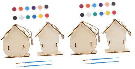 Yardwe Holz Vogelhaus Diy Vogel Nest Mit Graffiti-motiv Junge Mädchen Zum Selbermachen Hängendes Vogelnest Aus Holz Vogelnest Zum Malen