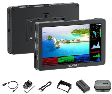 FEELWORLD T6 Monitor de Campo de 6 Pulgadas Carcasa de Aluminio con batería F550 2200mAh y Bolsa, Waveform LUT HDR 4K HDMI 1920x1080 IPS Ligero para Vloggers Fotógrafos Creadores de contenidos