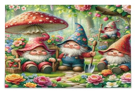 Niedliche Zwerge, Blumen, Pilze, Erwachsene, Holzpuzzle, einzigartige Puzzles, 1000 Teile, Puzzle für Erwachsene, 74 x 70 cm