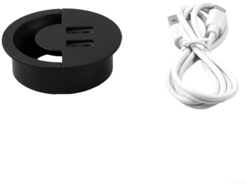 GLOBALHUT Round Cable Management Grommet, With Dual USB Charging Ports, Desk Wire Hole Cover Table Power Socket Cord Organizer Black(50mm)
