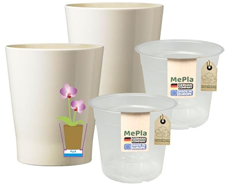 MePla - 2 Stück - SK Soendgen Orchideenübertopf Merina ø 14 Vanilla + Pflanztopf Orchidee ø 12, hochwertiges Wohnambiente