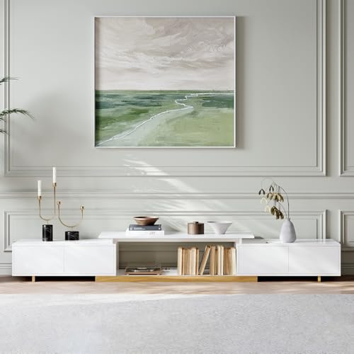 Homary Extendable TV Unit, Glossy White TV Cabinet, 160-240 cm