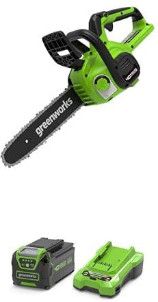 Bundle of Greenworks Akku Kettensäge, 12 Zoll (30 cm) Blattlänge, 4,2 m/s Kettengeschwindigkeit, 2,6 kg, Automatisches Öl-System G40CS30II + 4Ah Lithium-Ionen Akku mit 2A Ladegerät