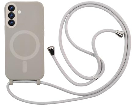 Anfire Handyband für Samsung Galaxy A56 5G Hülle mit Band,Magnetisch Necklace HandyHülle Kompatibel mit Magsafe,Verstellbarer und Abnehmbarer Kette,Crossbody Magnet Silikon Schutzhülle,Grau