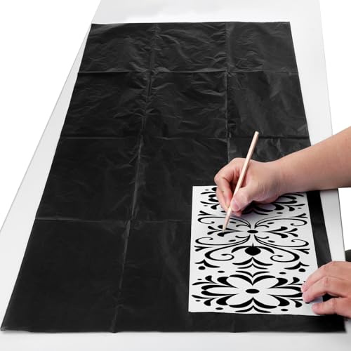 Lot de 5 grandes feuilles de papier carbone ciré noir pour le calque – 50,8 x 91,4 cm – Papier carbone ciré pour dessin, traçage et transfert, tissu, croquis et dessin, noir