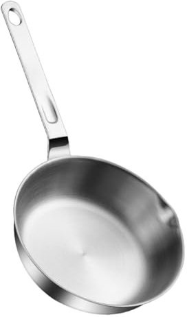 Garneck Small Stainless Steel Egg Skillet with Spout Mini Frying Pan for Single Serving Cooking Nonstick Flat Bottom Mini Saucepan for Pancakes Omelets Travel Camping