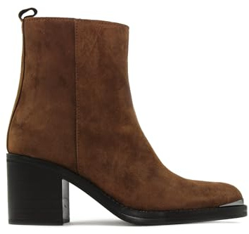 ALPE - Botín con tacón ancho,ante,piel,cremallera,media caña,clásica,Chelsea,punta redondeada para: Mujer color: BROWN talla:37