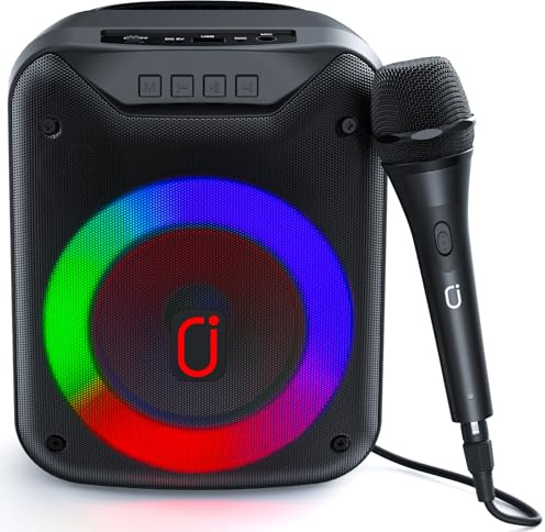 HWWR Karaoke Machine with Microphone, Lightweight Bluetooth Karaoke Speaker with Party Lights, Portable PA System Support USB Input, Indoor/Outdoor Use, Gift for Boys and Girls