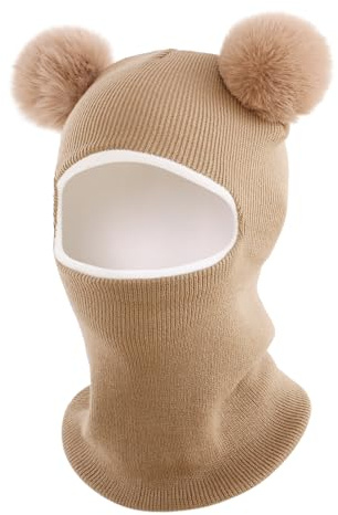 AYPOW Baby barn vintermössa balaclava för 0,5–6 år, multifunktionell termisk vindtät stickad mössa, sjalhatt för flickor pojkar småbarn, slip-mössa huva, mössa för utomhusaktiviteter, Tjock khaki, one