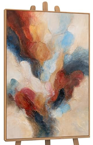 YS-Art Stilvoll Schöne acrylbilder Acryl Gemälde auf Leinwand In Beigetönen mit Rahmen handgemalt Wandbild Wohnzimmer modern kraftvoll Wohndekor Bilder Büro 120x80 cm