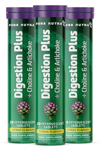Digestion Plus Effervescent|with Artichoke Extract and Choline|20 Tablets per Tube| Citrus Flavour|from PureNutra