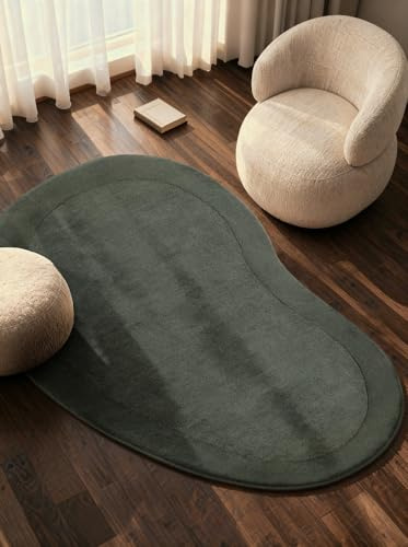 Villeroy & Boch Wollteppich Kivi Organisch Shape - Weicher Natur Wohnzimmerteppich mit Bordüre, Handgemacht & Natürlich, Modern für Wohnzimmer, Schlafzimmer, Esszimmer, Flur - Natur Grün,125x200 cm