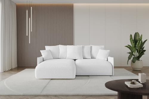 ALTDECOR Ecksofa mit Schlaffunktion und Bettkasten Corner Sofa Eckcouch Couch L-Form angeordnet Schlafcouch Ausziehbar Wohnlandschaft ONESK-L-v1 216x177x72 Weiß
