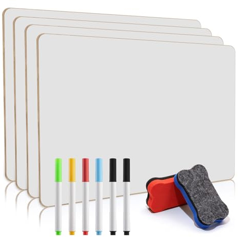4 STK Whiteboard A3, litet dubbelsidigt whiteboard, bärbart mini teckningstavla A3 för hem, kontor, skola, lärande, klassrum (42 x 30 cm), med 6 whiteboardpennor och 2 svamp