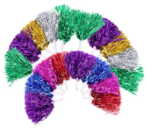 VICASKY Lot de 18 Pompons de Cheerleading Multicolores, Petites Poignées en Plastique, Accessoires de Pom-Pom pour Entraînement, Performances Sportives et Événements en Intérieur