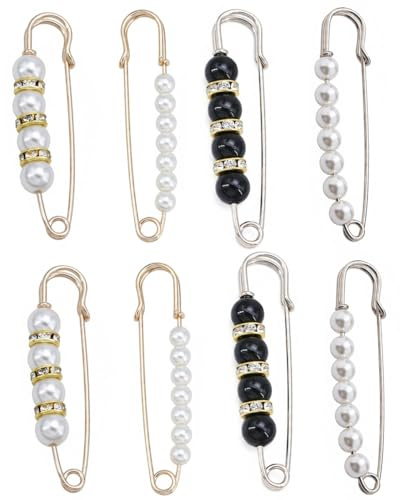 Lahkvor Pack de 8 Broches Imperdibles para Mujer, Clip para Ajustar Cintura de Pantalones, Alfiler de Seguridad con Perlas para Chal y Vestidos