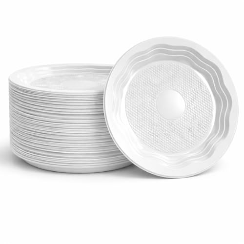 VIYARA 100 Pack 7 Inch Round Party Plates – Heavy Duty Reusable Plates for Catering, BBQ, Picnics, Weddings, Desserts & Everyday Dining